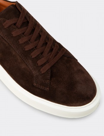 Erkek Hakiki Süet Kahverengi Sneaker Ayakkabı - E4182MKHVE01