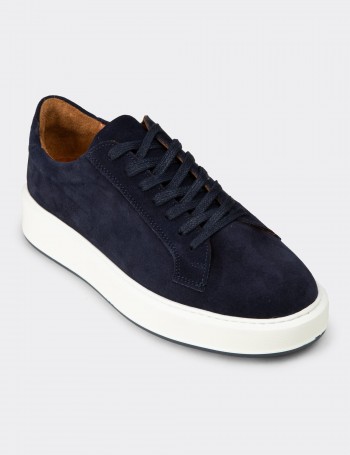 Erkek Hakiki Süet Lacivert Sneaker Ayakkabı