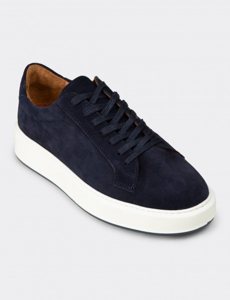 Erkek Hakiki Süet Lacivert Sneaker Ayakkabı