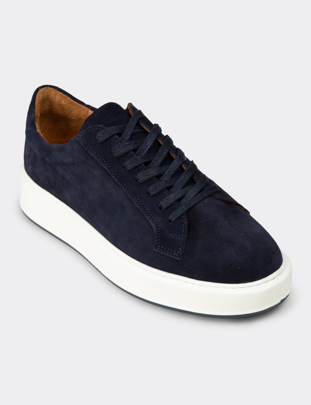 Erkek Hakiki Süet Lacivert Sneaker Ayakkabı - E4182MLCVE01