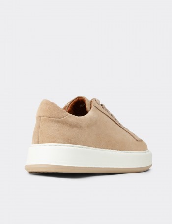 Erkek Hakiki Süet Bej Sneaker Ayakkabı - E4182MBEJE01