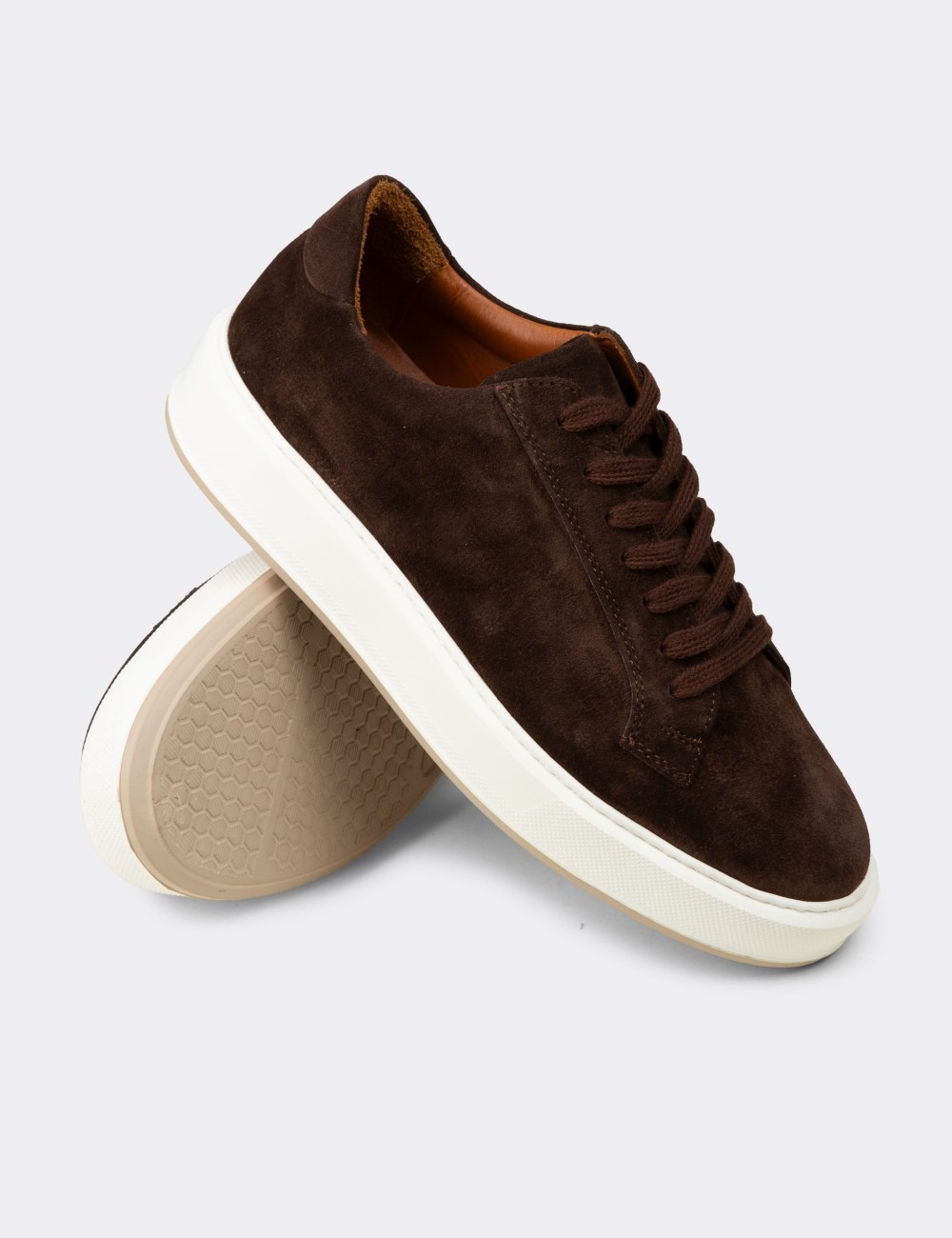 Erkek Hakiki Süet Kahverengi Sneaker Ayakkabı - E4182MKHVE01