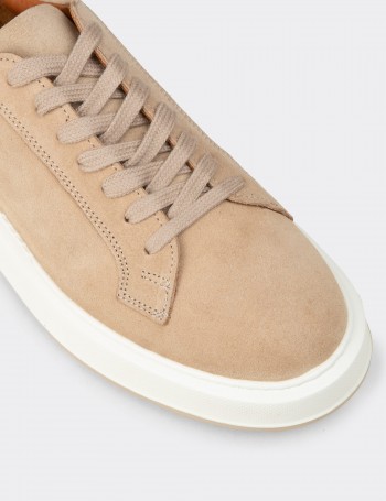 Erkek Hakiki Süet Bej Sneaker Ayakkabı - E4182MBEJE01