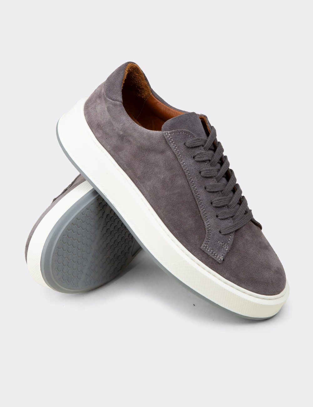 Erkek Hakiki Süet Gri Sneaker Ayakkabı - E4182MGRIE01
