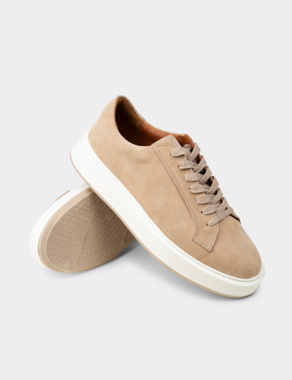 Erkek Hakiki Süet Bej Sneaker Ayakkabı - E4182MBEJE01