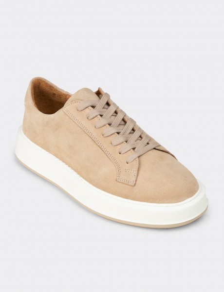 Erkek Hakiki Süet Bej Sneaker Ayakkabı