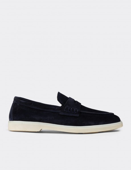 Erkek Hakiki Süet Lacivert Loafer Ayakkabı