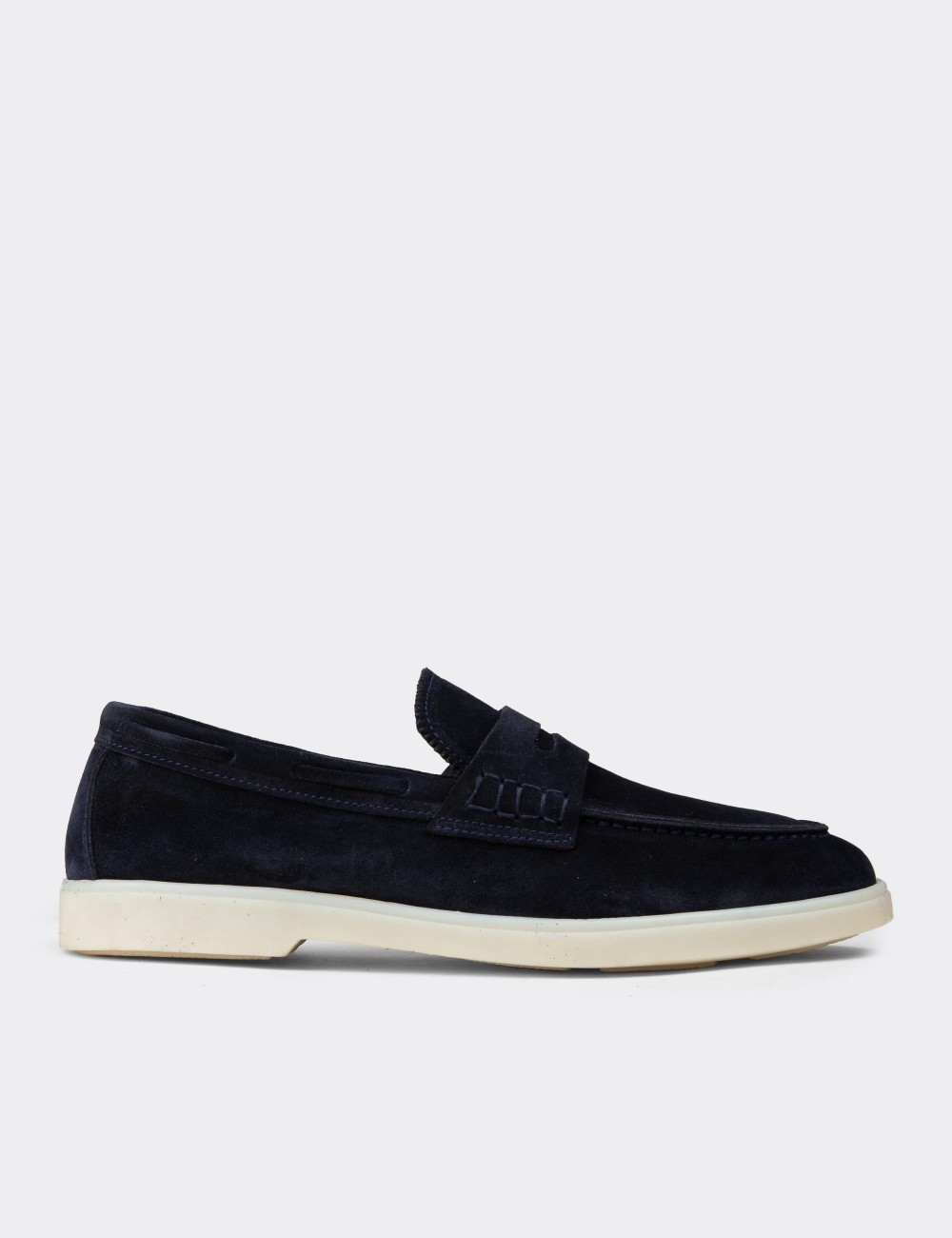 Erkek Hakiki Süet Lacivert Loafer Ayakkabı - 02028MLCVC01