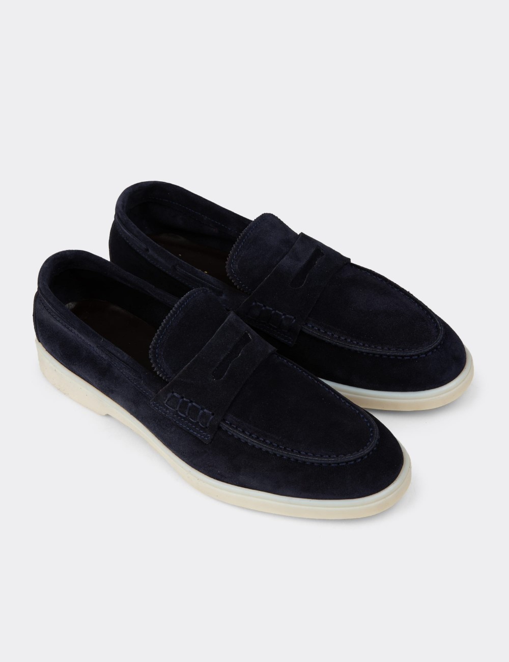 Erkek Hakiki Süet Lacivert Loafer Ayakkabı - 02028MLCVC01
