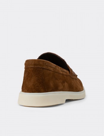 Erkek Hakiki Süet Taba Renkli Loafer Ayakkabı - 02028MTBAC01