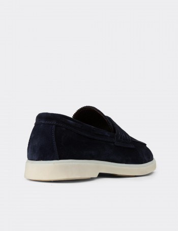 Erkek Hakiki Süet Lacivert Loafer Ayakkabı - 02028MLCVC01