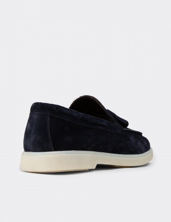 Erkek Hakiki Süet Lacivert Püsküllü Loafer - 02027MLCVC01