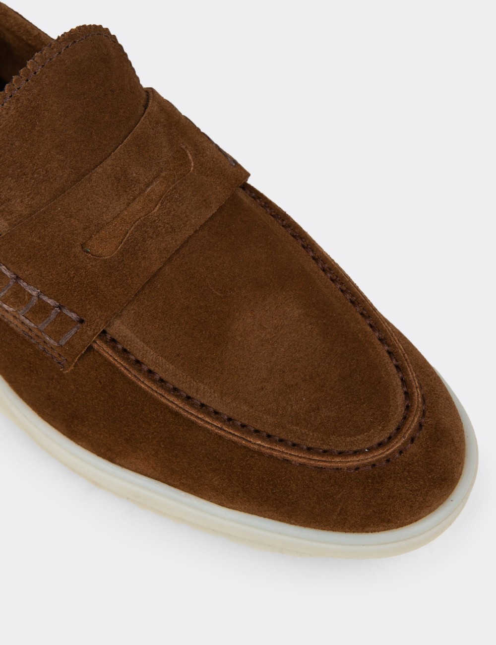 Erkek Hakiki Süet Taba Renkli Loafer Ayakkabı - 02028MTBAC01