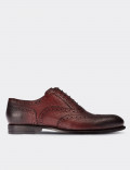 Hakiki Deri Örgü Desen Bordo Klasik Erkek Ayakkabı