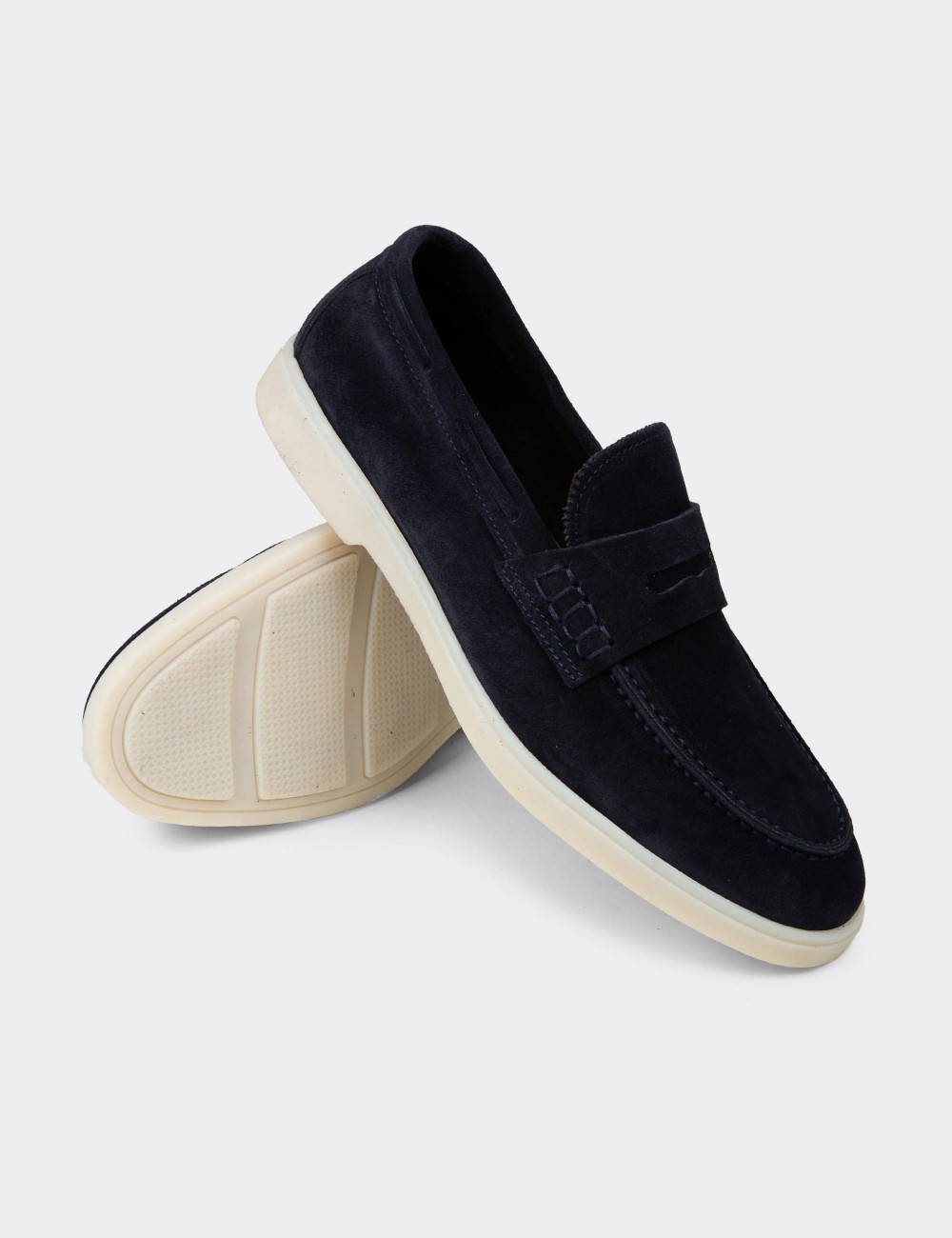 Erkek Hakiki Süet Lacivert Loafer Ayakkabı - 02028MLCVC01