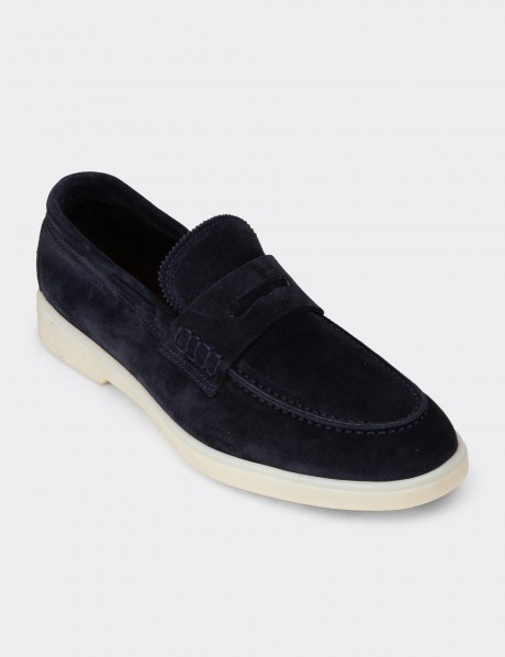 Erkek Hakiki Süet Lacivert Loafer Ayakkabı
