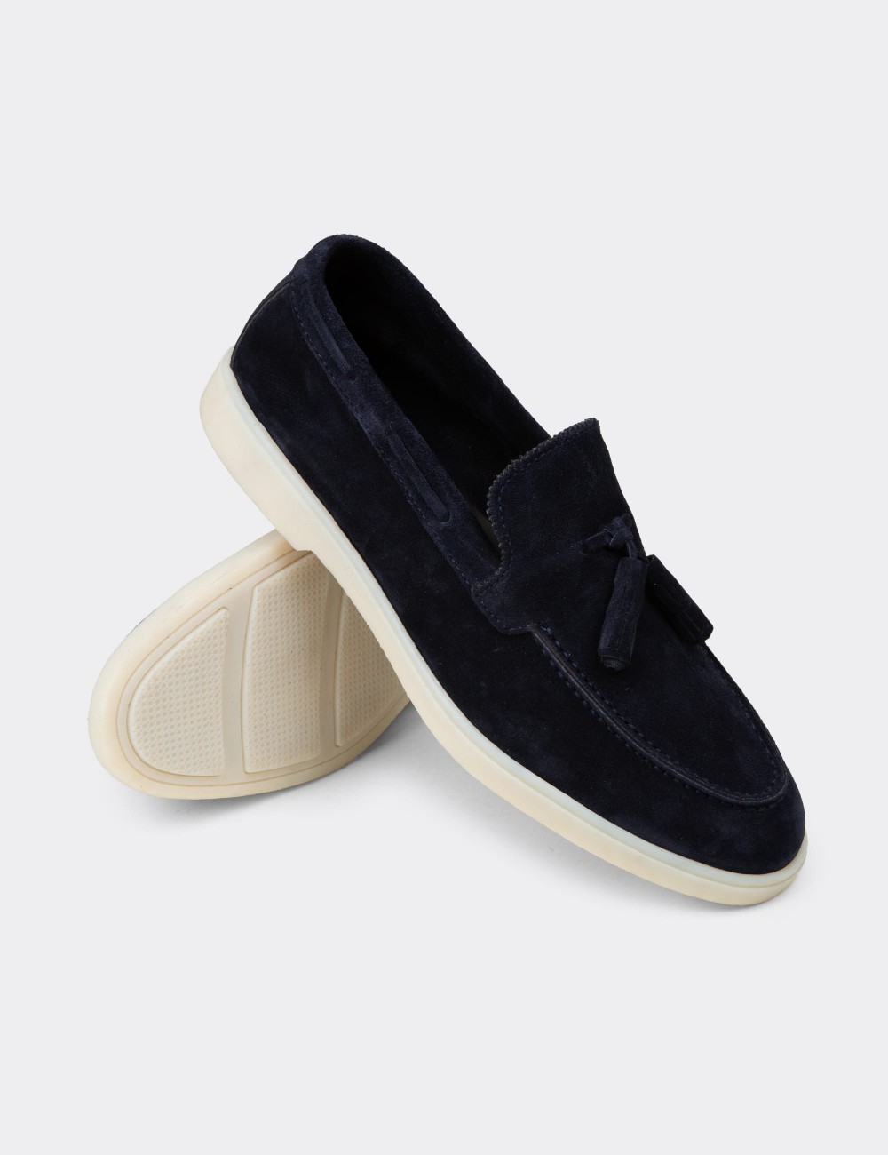 Erkek Hakiki Süet Lacivert Püsküllü Loafer - 02027MLCVC01