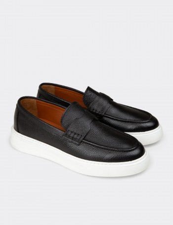 Erkek Hakiki Deri Siyah Loafer Ayakkabı - 02043MSYHP01