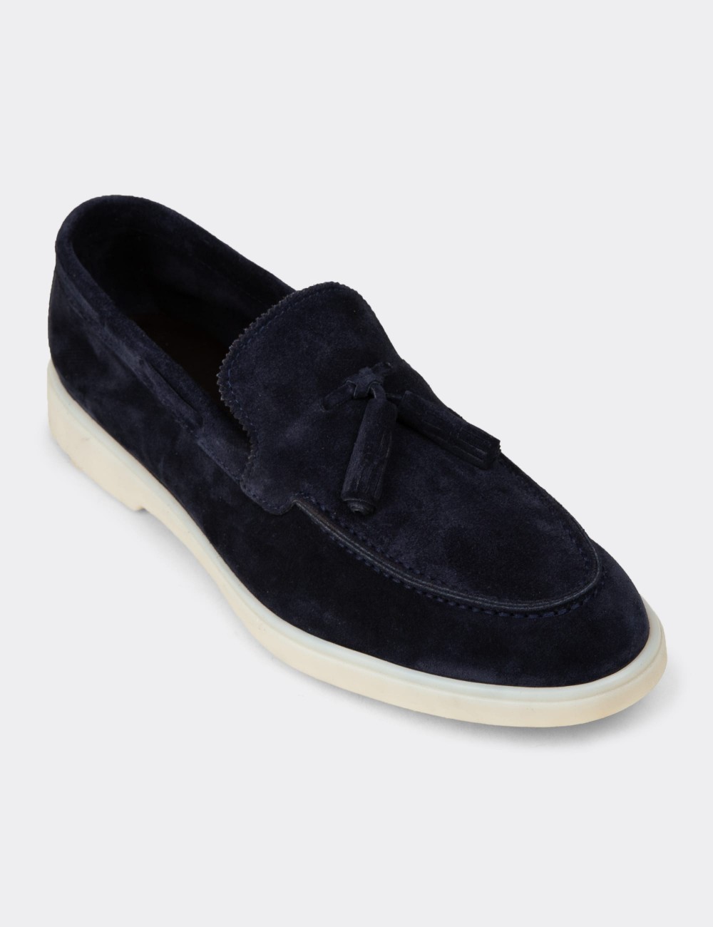 Erkek Hakiki Süet Lacivert Püsküllü Loafer - 02027MLCVC01