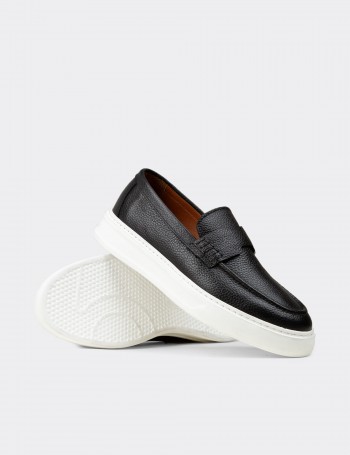 Erkek Hakiki Deri Siyah Loafer Ayakkabı - 02043MSYHP01