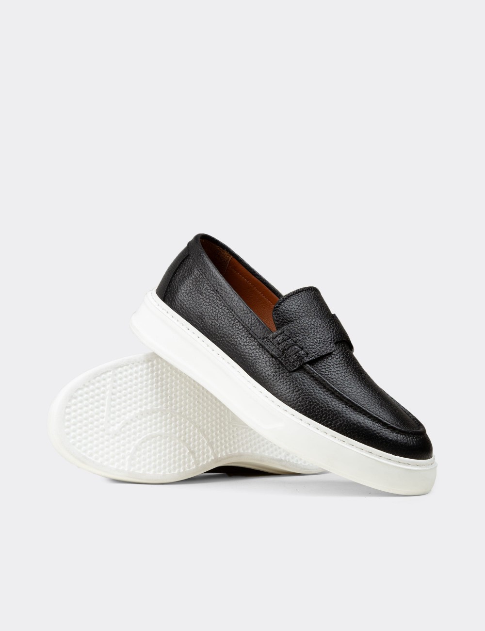 Erkek Hakiki Deri Siyah Loafer Ayakkabı - 02043MSYHP01