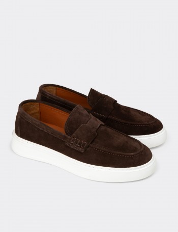 Hakiki Süet Kahverengi Erkek Loafer Ayakkabı - 02043MKHVP01
