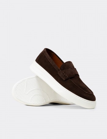 Hakiki Süet Kahverengi Erkek Loafer Ayakkabı - 02043MKHVP01