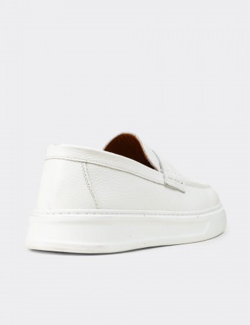 Erkek Beyaz Hakiki Deri Loafer Ayakkabı - 02043MBYZP01