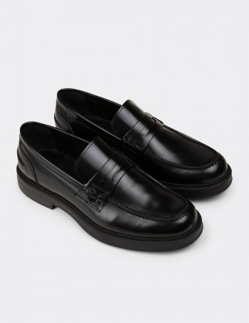 Erkek Siyah Hakiki Deri Loafer Ayakkabı - 02021MSYHC03