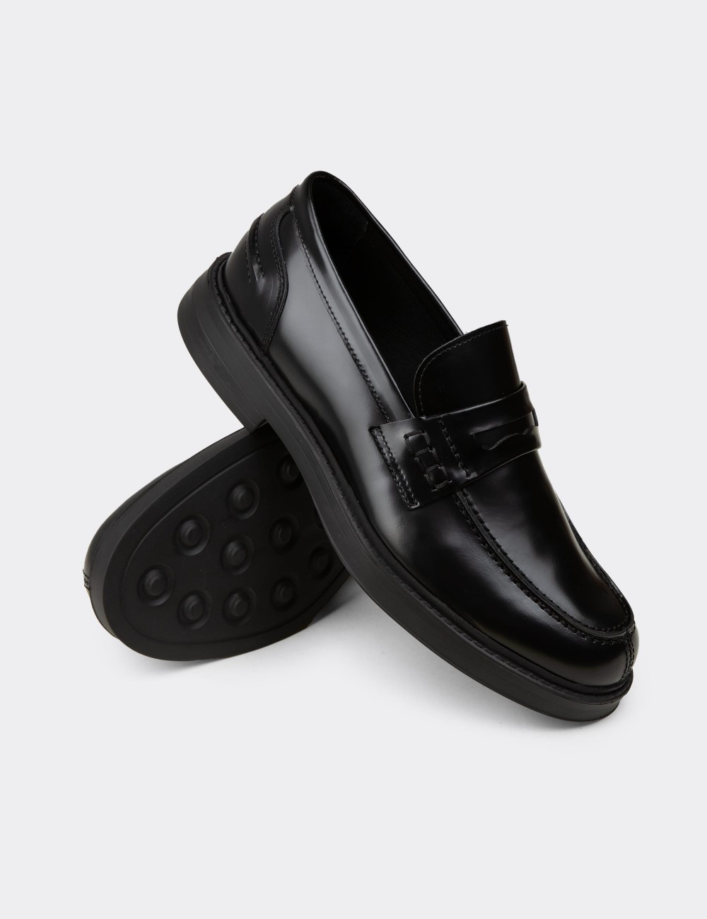 Erkek Siyah Hakiki Deri Loafer Ayakkabı - 02021MSYHC03