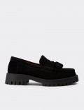 Deery Loafer Deery Hakiki Süet Kadın Siyah Püsküllü