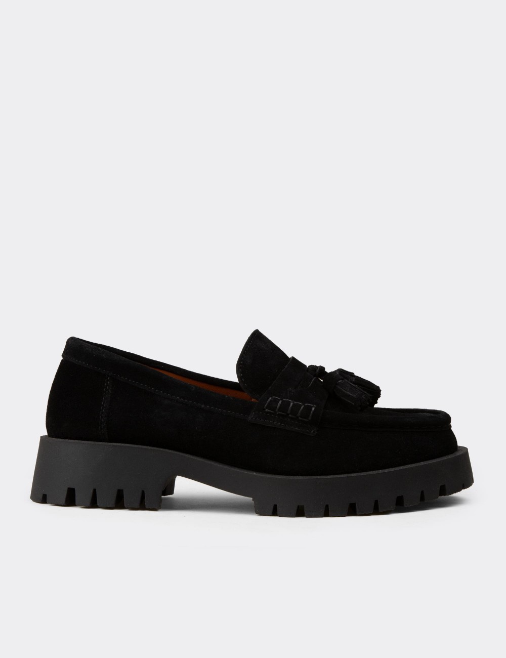 Deery Loafer Deery Hakiki Süet Kadın Siyah Püsküllü