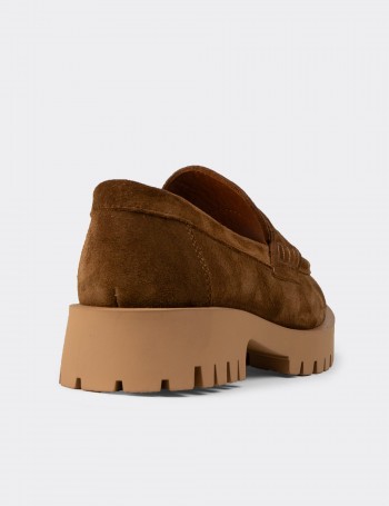 Kadın Hakiki Süet Taba Renk Loafer Ayakkabı - 02034ZTBAC01