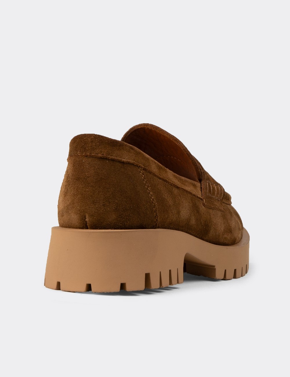 Kadın Hakiki Süet Taba Renk Loafer Ayakkabı - 02034ZTBAC01