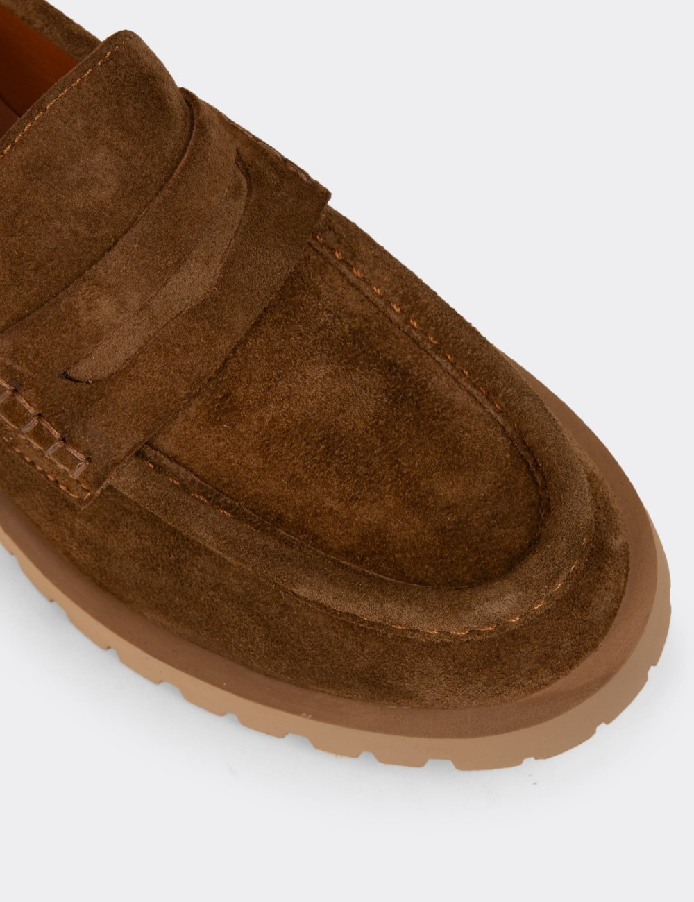 Kadın Hakiki Süet Taba Renk Loafer Ayakkabı - 02034ZTBAC01