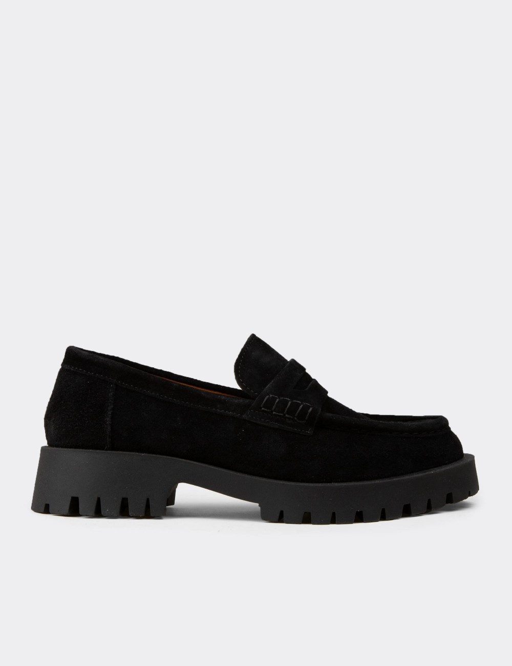 Kadın Hakiki Süet Siyah Loafer Ayakkabı - 02034ZSYHC01