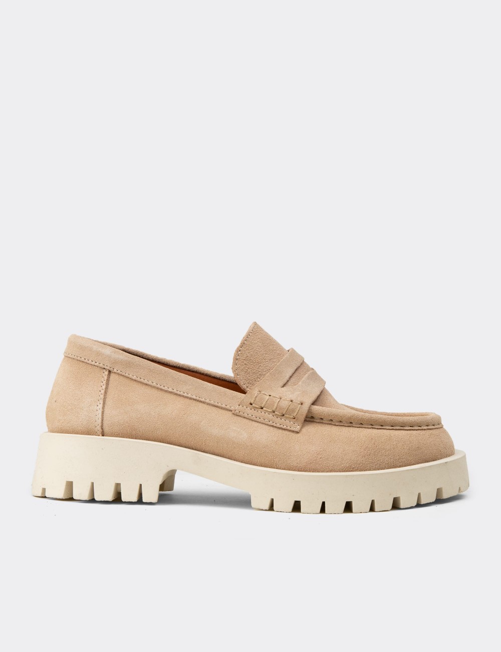 Kadın Hakiki Süet Bej Loafer Ayakkabı - 02034ZBEJC01