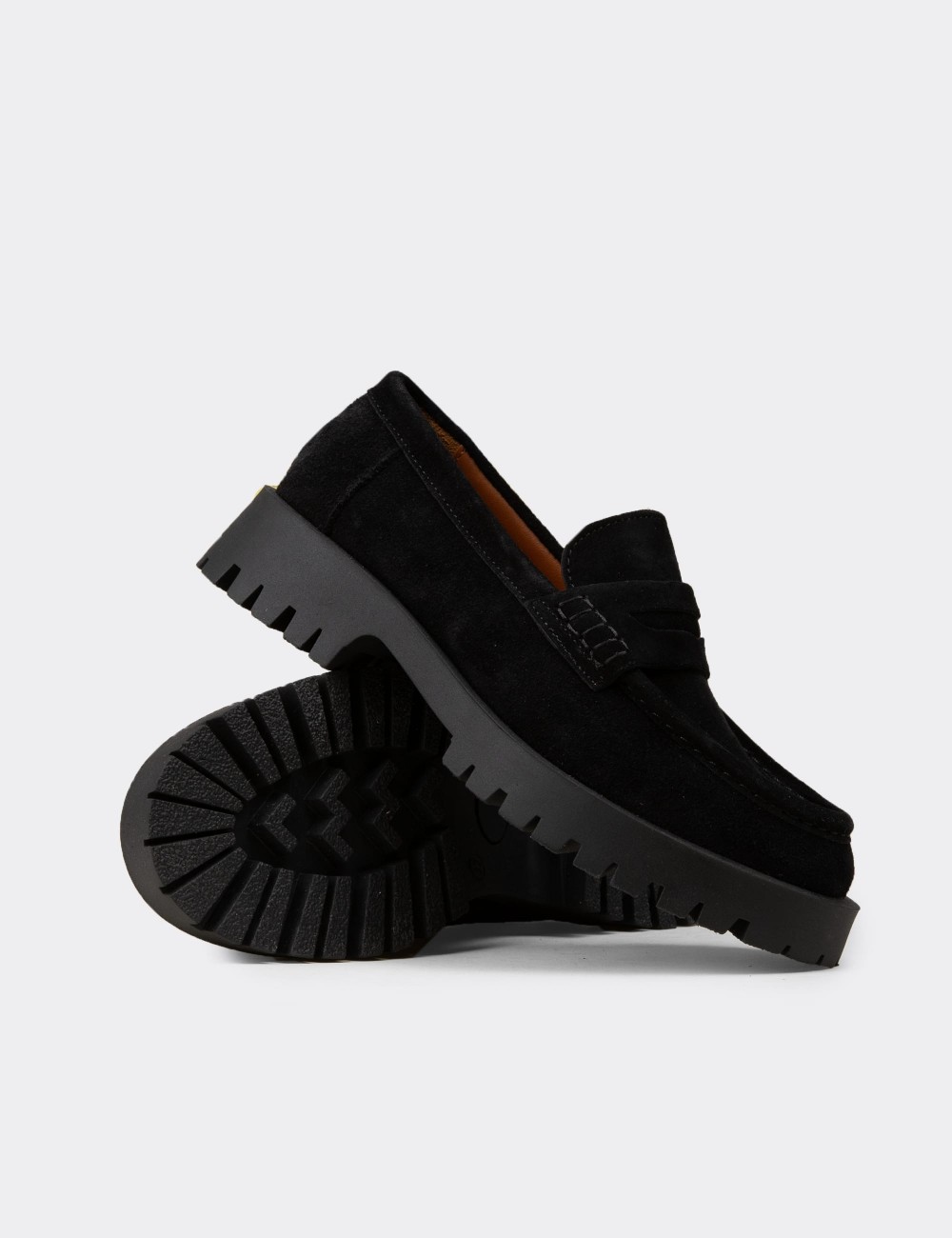 Kadın Hakiki Süet Siyah Loafer Ayakkabı - 02034ZSYHC01