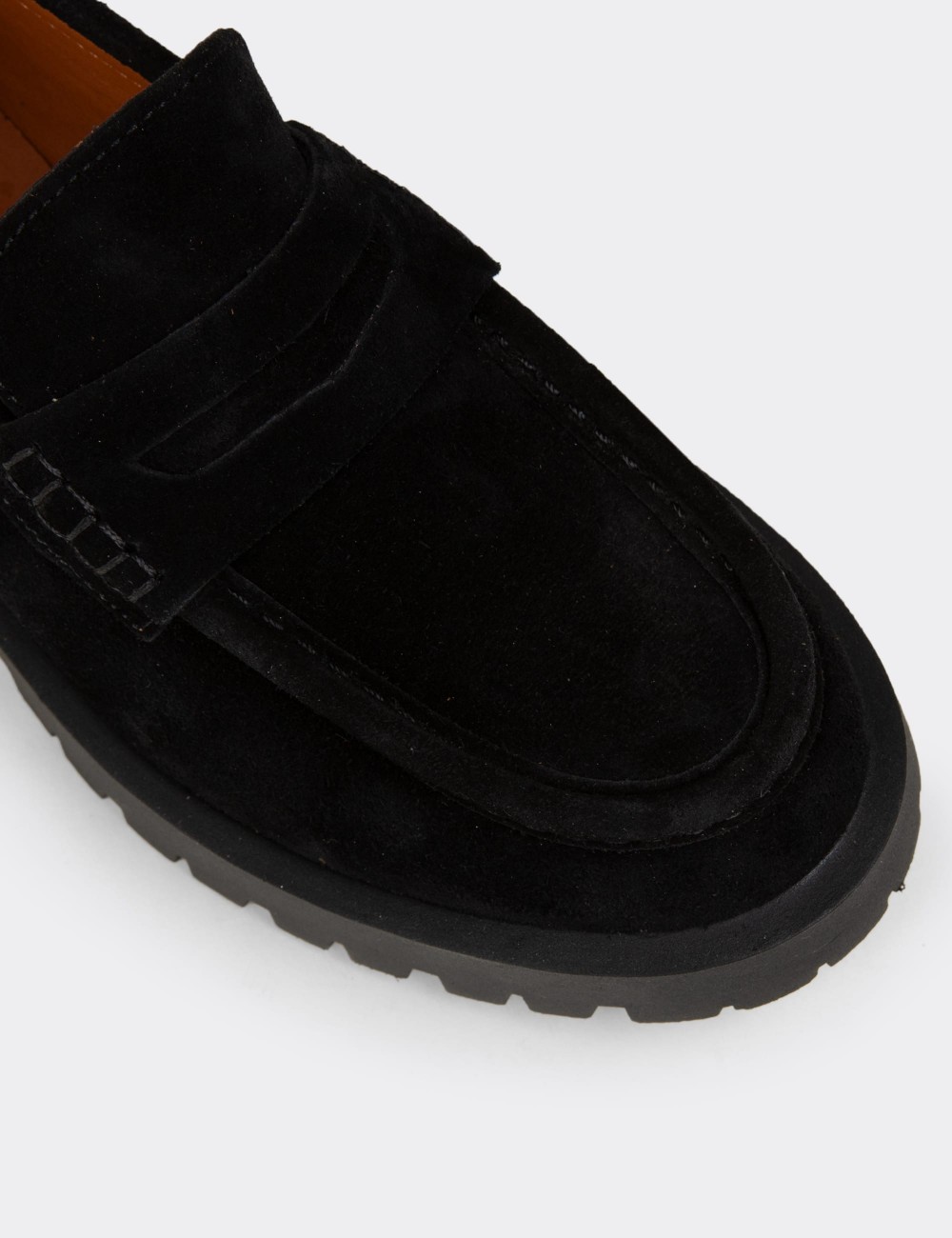 Kadın Hakiki Süet Siyah Loafer Ayakkabı - 02034ZSYHC01