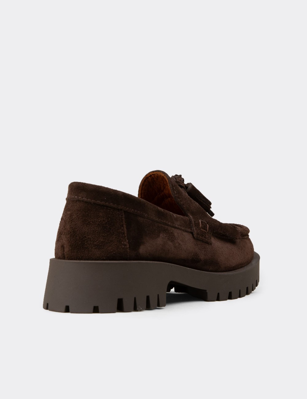 Kadın Hakiki Süet Kahverengi Püsküllü Loafer - 02033ZKHVC01