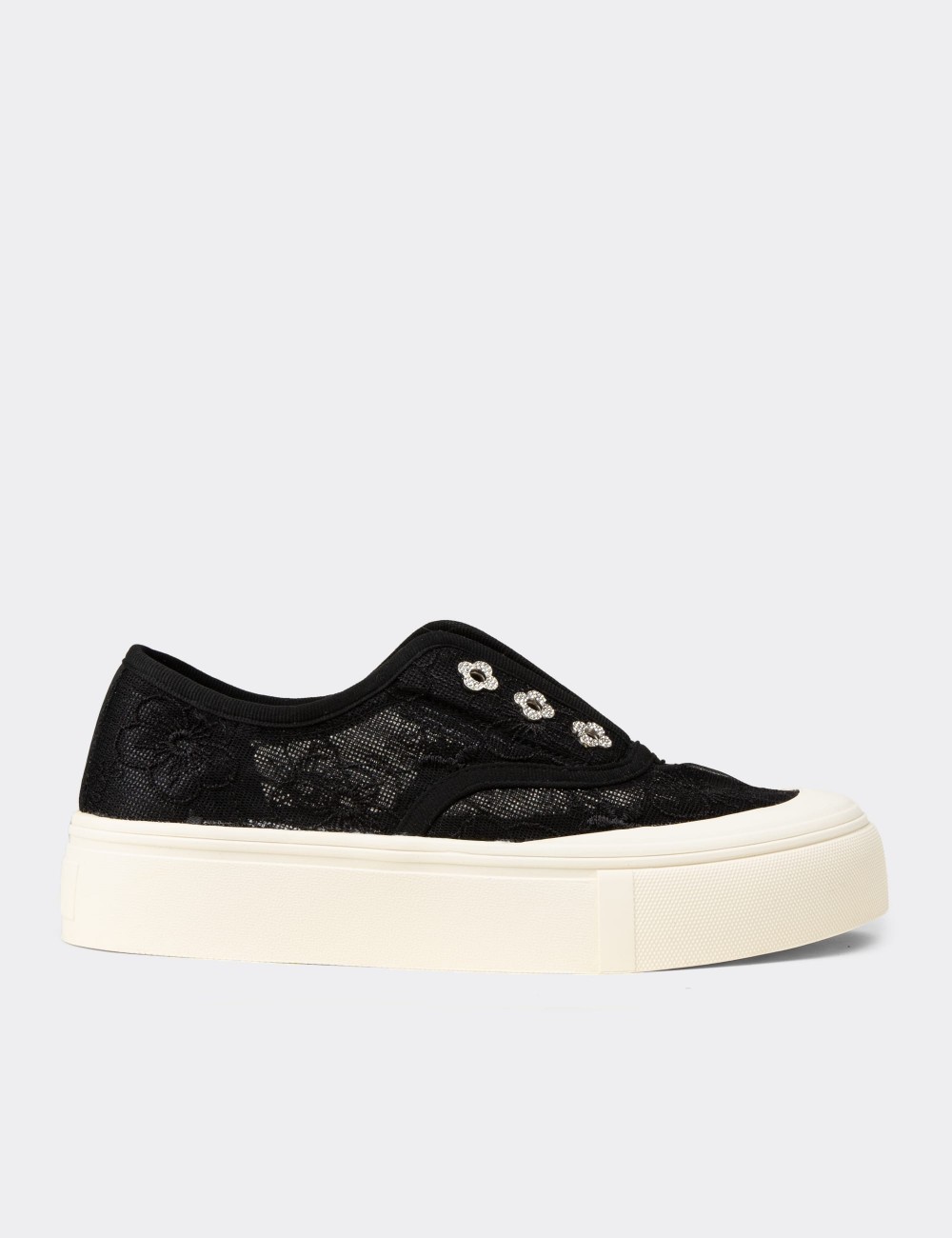 Kadın Dantel Detaylı Siyah Sneaker Ayakkabı - K0523ZSYHC01