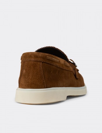 Erkek Hakiki Süet Taba Renk Tokalı Loafer - 02031MTBAC01