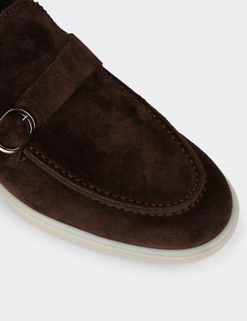 Erkek Kahverengi Hakiki Süet Toka Detaylı Loafer - 02031MKHVC01