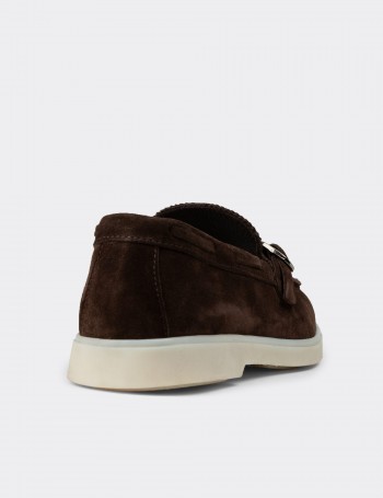 Erkek Kahverengi Hakiki Süet Toka Detaylı Loafer - 02031MKHVC01