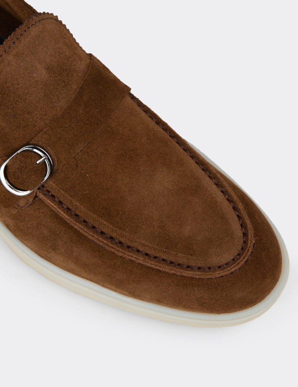 Erkek Hakiki Süet Taba Renk Tokalı Loafer - 02031MTBAC01