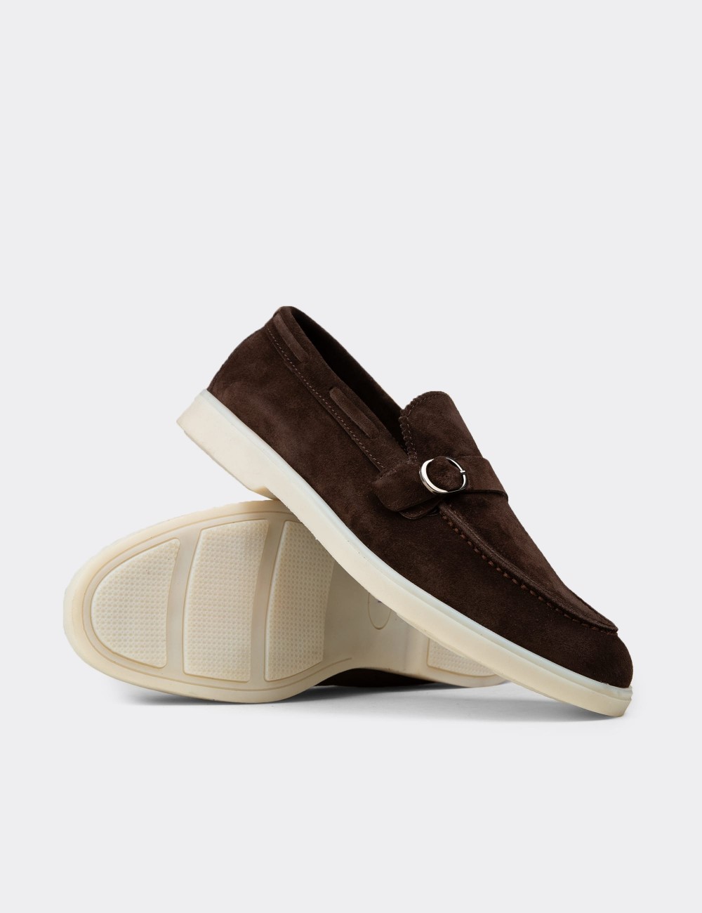 Erkek Kahverengi Hakiki Süet Toka Detaylı Loafer - 02031MKHVC01