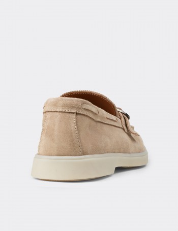 Erkek Hakiki Süet Bej Tokalı Loafer - 02031MBEJC01