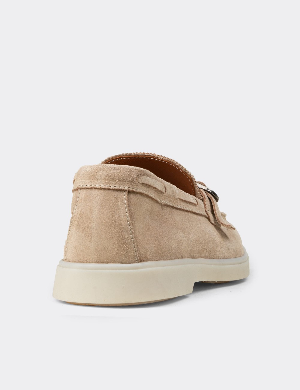 Erkek Hakiki Süet Bej Tokalı Loafer - 02031MBEJC01
