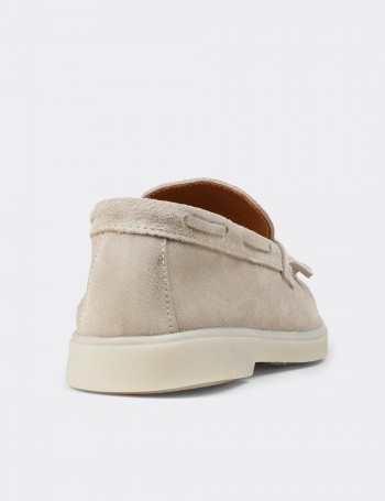 Erkek Hakiki Süet Gri Püsküllü Loafer - 02030MGRIC01