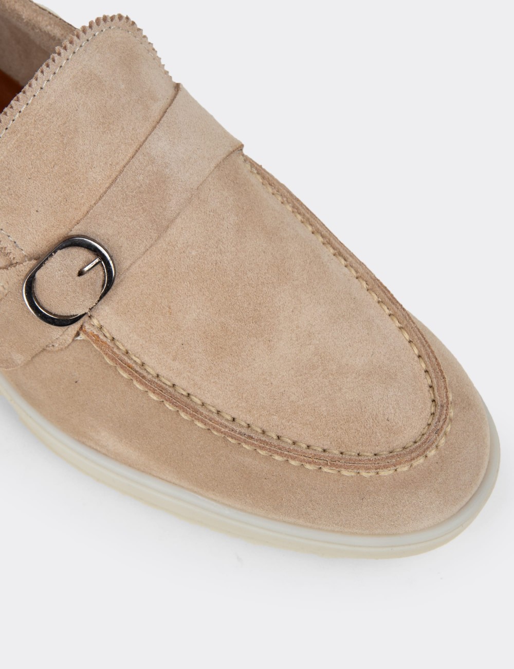 Erkek Hakiki Süet Bej Tokalı Loafer - 02031MBEJC01